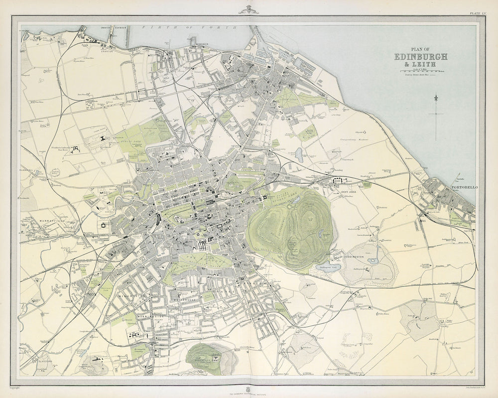 Large antique EDINBURGH & LEITH town/city plan. 45 x 55 cm. LARGE 1895 old map