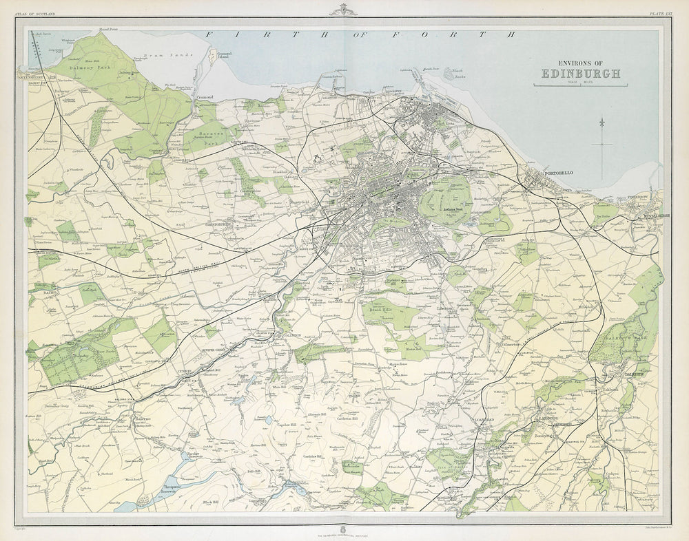 Environs of EDINBURGH & LEITH. Midlothian. Large 45x55. Relief. LARGE 1895 map