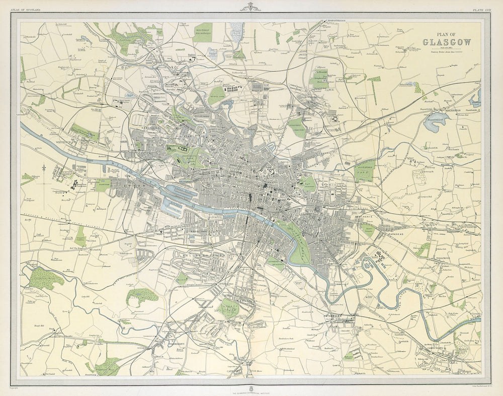 Large antique GLASGOW town/city plan. 45 x 55 cm. LARGE 1895 old map