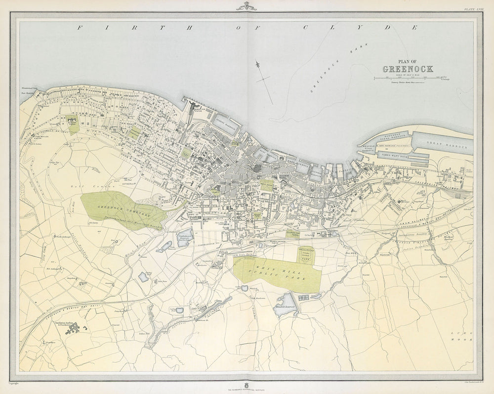Large antique GREENOCK town/city plan. 45 x 55 cm. LARGE 1895 old map
