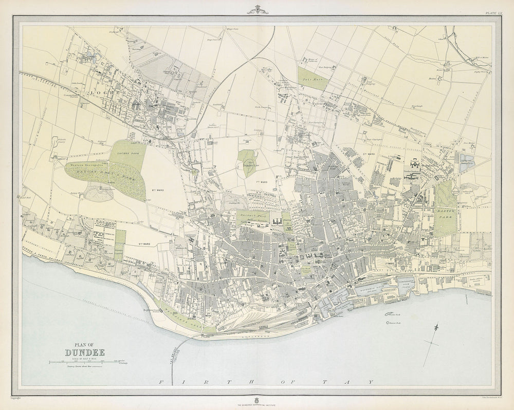 Large antique DUNDEE town/city plan. 45 x 55 cm. LARGE 1895 old map