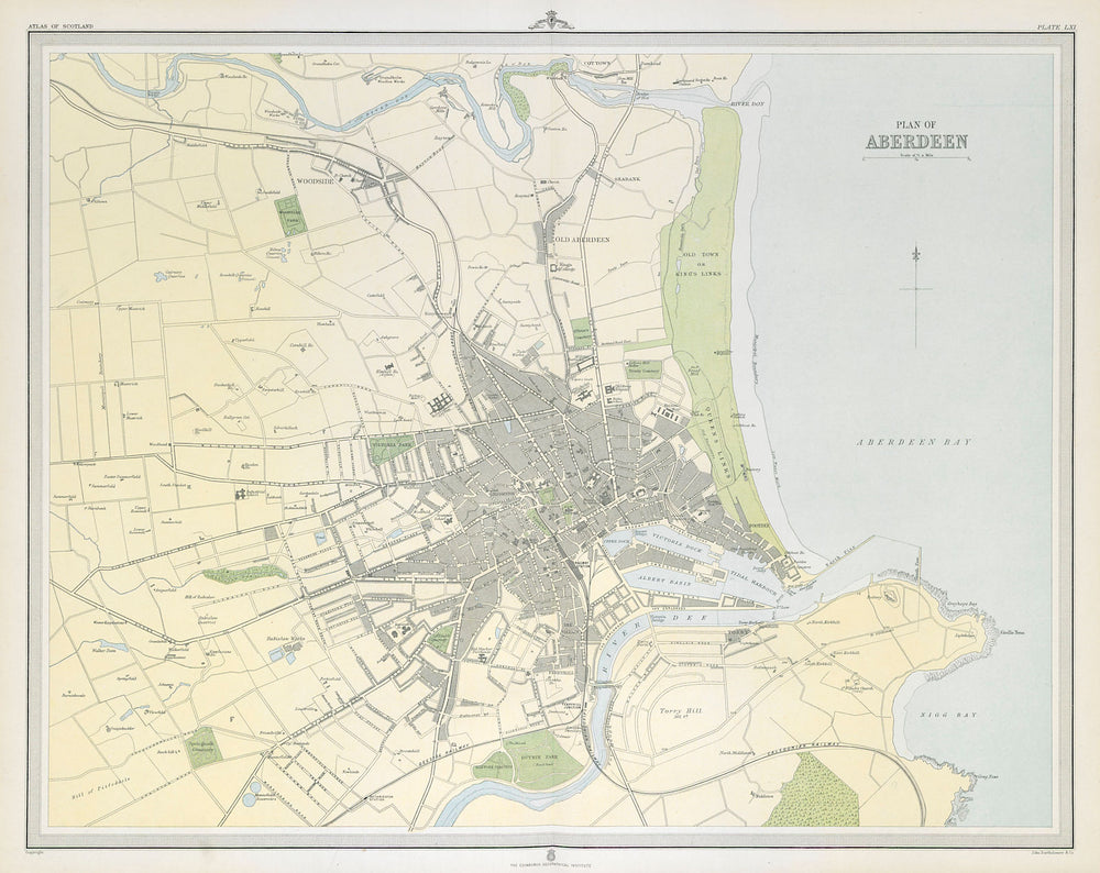 Large antique ABERDEEN town/city plan. 45 x 55 cm. LARGE 1895 old map