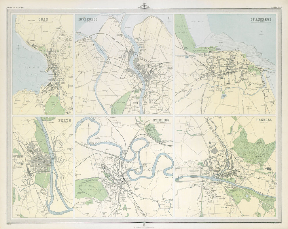 SCOTTISH TOWNS Oban Inverness St. Andrews Perth Stirling Peebles. LARGE 1895 map