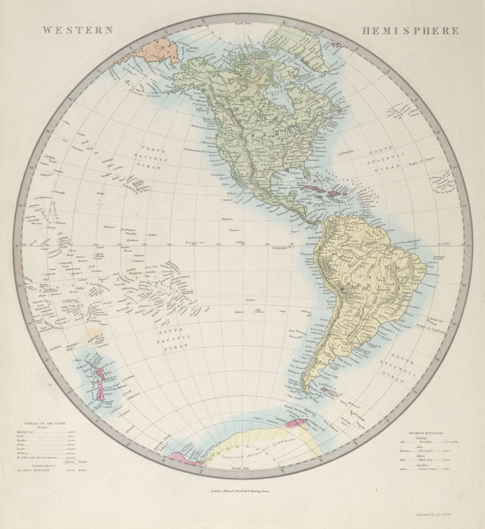 WESTERN HEMISPHERE Pacific Americas "Supposed Antarctic Continent" SDUK 1857 map