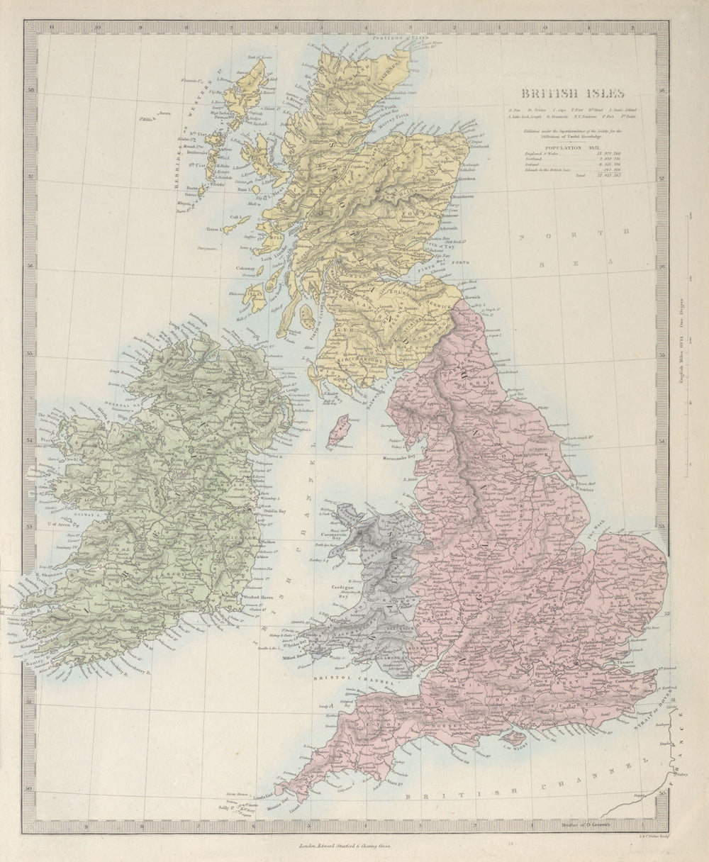 BRITISH ISLES. United Kingdom & Ireland. Counties towns rivers. SDUK 1857 map