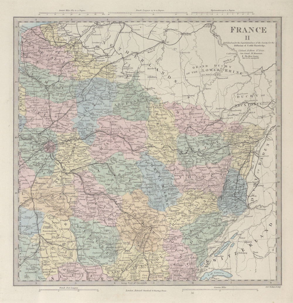 FRANCE NORTH EAST Champagne Alsace Lorraine Picardie Bourgogne. SDUK 1857 map