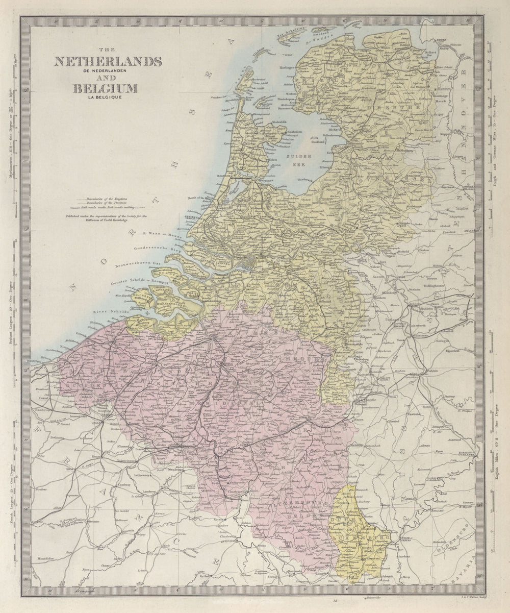 NETHERLANDS & BELGIUM. Luxembourg. Benelux. Provinces. Holland. SDUK 1857 map