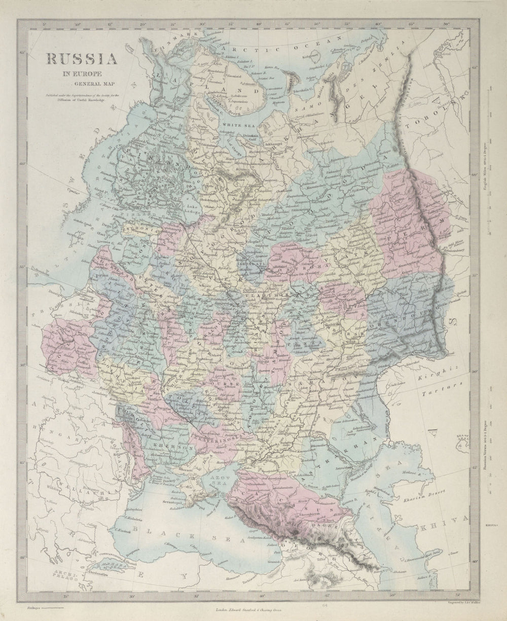 RUSSIA. Eastern Europe. Ukraine Belarus Baltics Poland Finland. SDUK 1857 map