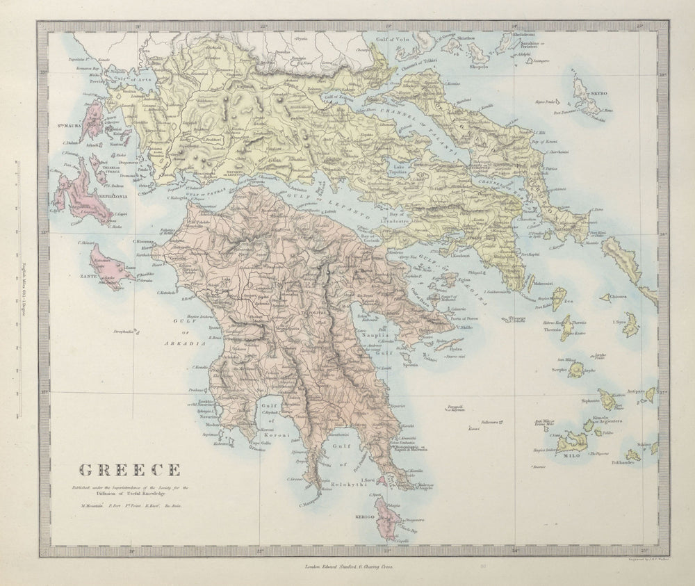 GREECE. Ionian Islands British Protectorate. Peloponnese Cyclades. SDUK 1857 map