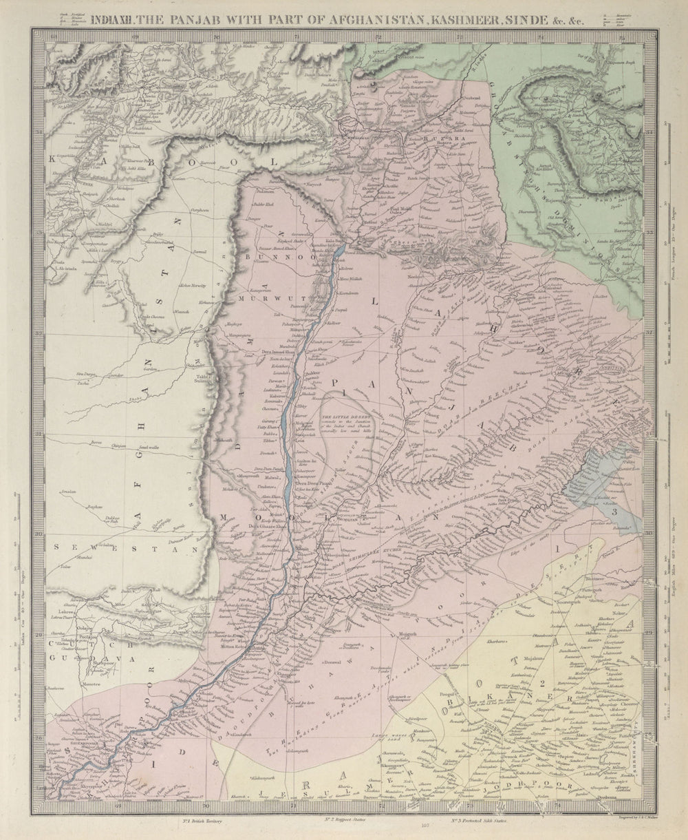 BRITISH INDIA. PANJAB Pakistan Punjab Afghanistan Kashmir Sinde. SDUK 1857 map