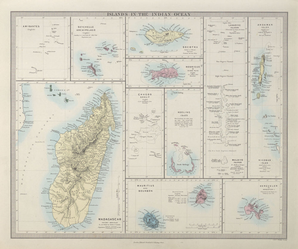 INDIAN OCEAN ISLANDS Madagascar Seychelles Maldives Mauritius. SDUK 1857 map