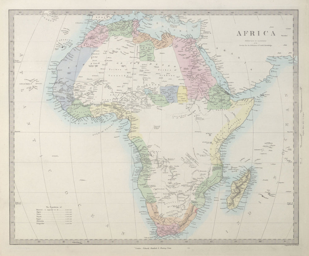 AFRICA pre most European exploration/colonisation. Kong Mountains. SDUK 1857 map