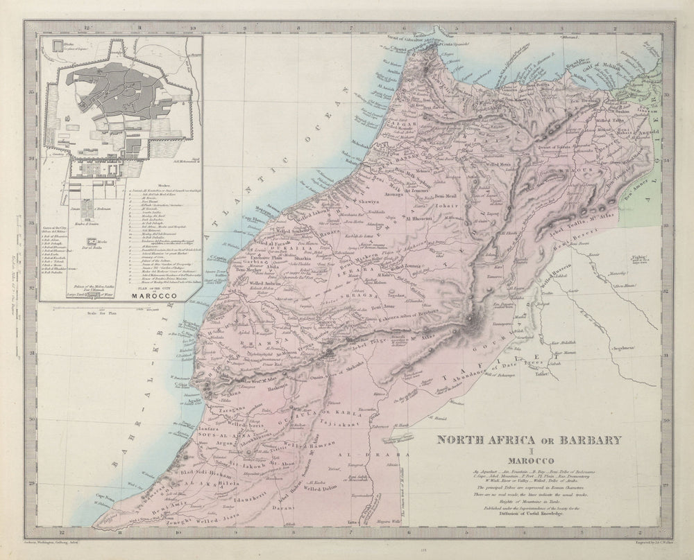 NORTH AFRICA OR BARBARY I. MAROCCO. Morocco. MARRAKECH city plan. SDUK 1857 map