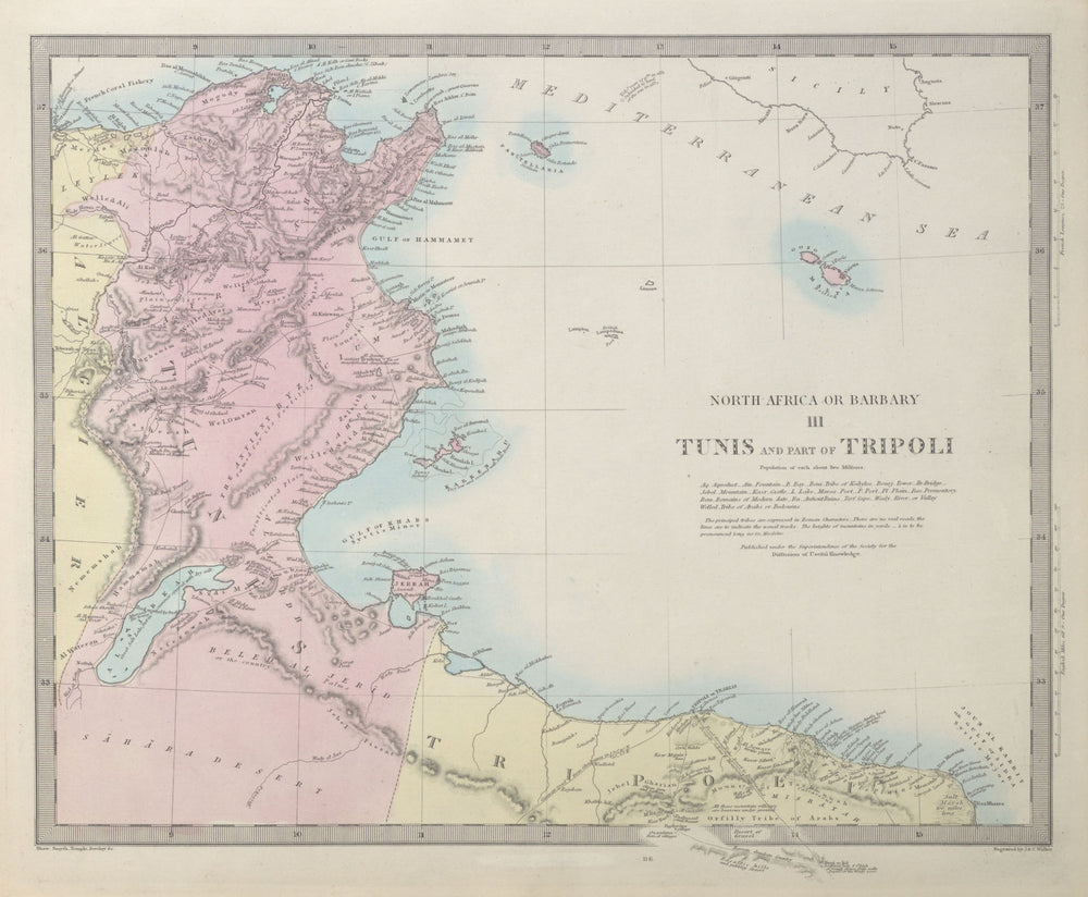 NORTH AFRICA OR BARBARY III. Tunis & Part of Tripoli Tunisia Libya SDUK 1857 map