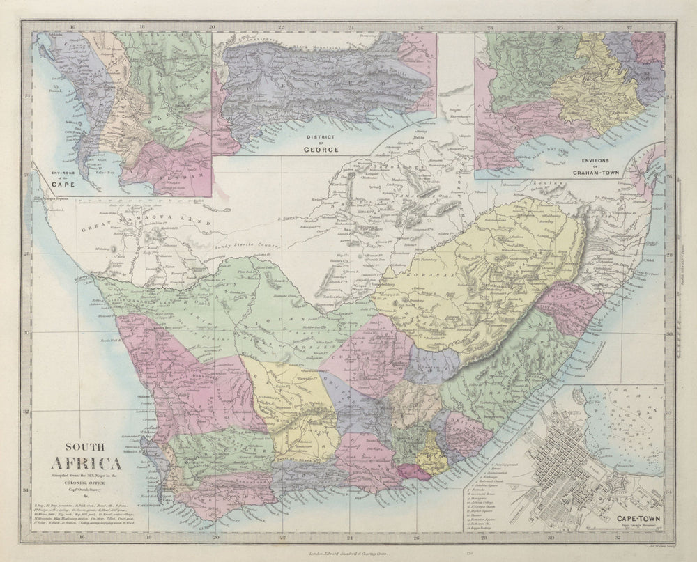 SOUTH AFRICA. Cape Town plan. Graham Town. District of George. SDUK 1857 map
