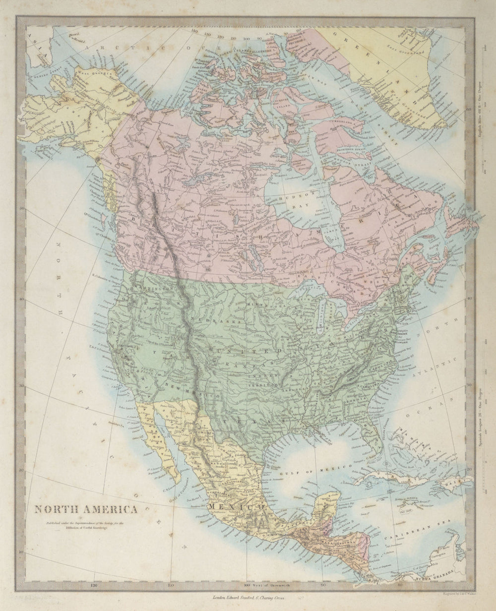 NORTH AMERICA. Russian America. Canadian West Greenland. SDUK 1857 old map