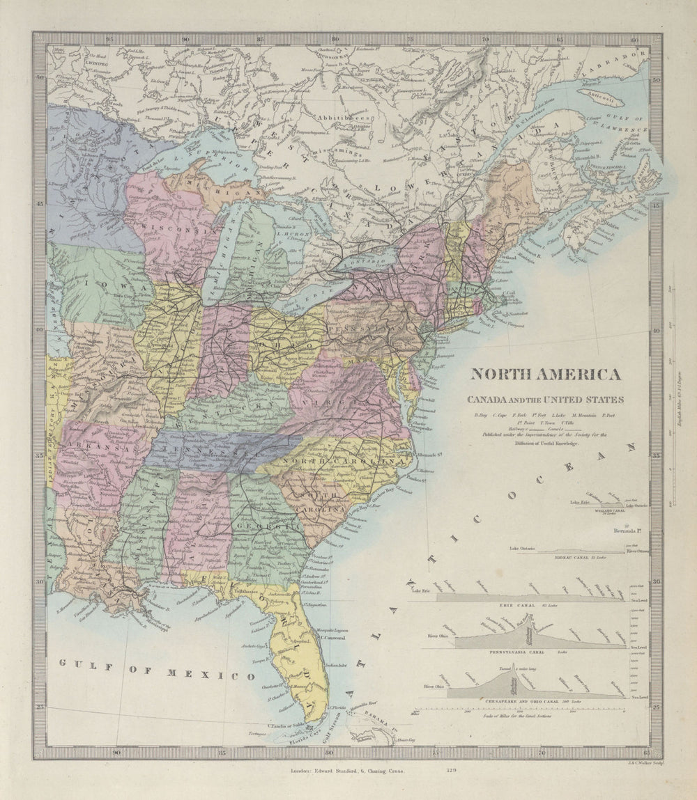 UNITED STATES EAST. USA Canada. Pre West Virginia accession. SDUK 1857 old map