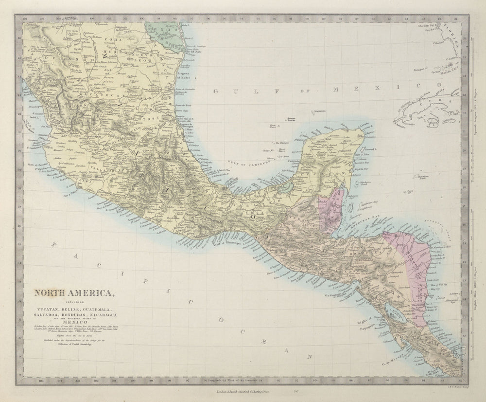 SOUTHERN MEXICO & CENTRAL AMERICA. Yucatan Belize Mosquito Coast. SDUK 1857 map