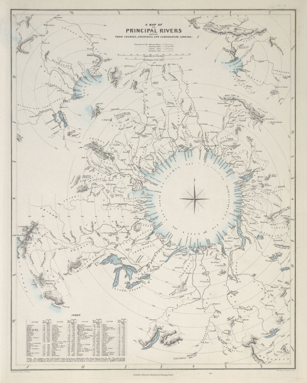 Comparative lengths of World's PRINCIPAL RIVERS. Amazon longest. SDUK 1857 map