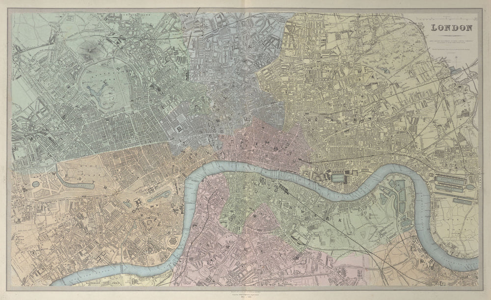 LONDON antique town city map plan. Original hand colour. LARGE. SDUK 1857