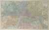 LONDON antique town city map plan. Original hand colour. LARGE. SDUK 1857