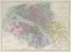 PARIS antique town city map plan LARGE 55x40cm. 2 sheets conjoined SDUK 1857