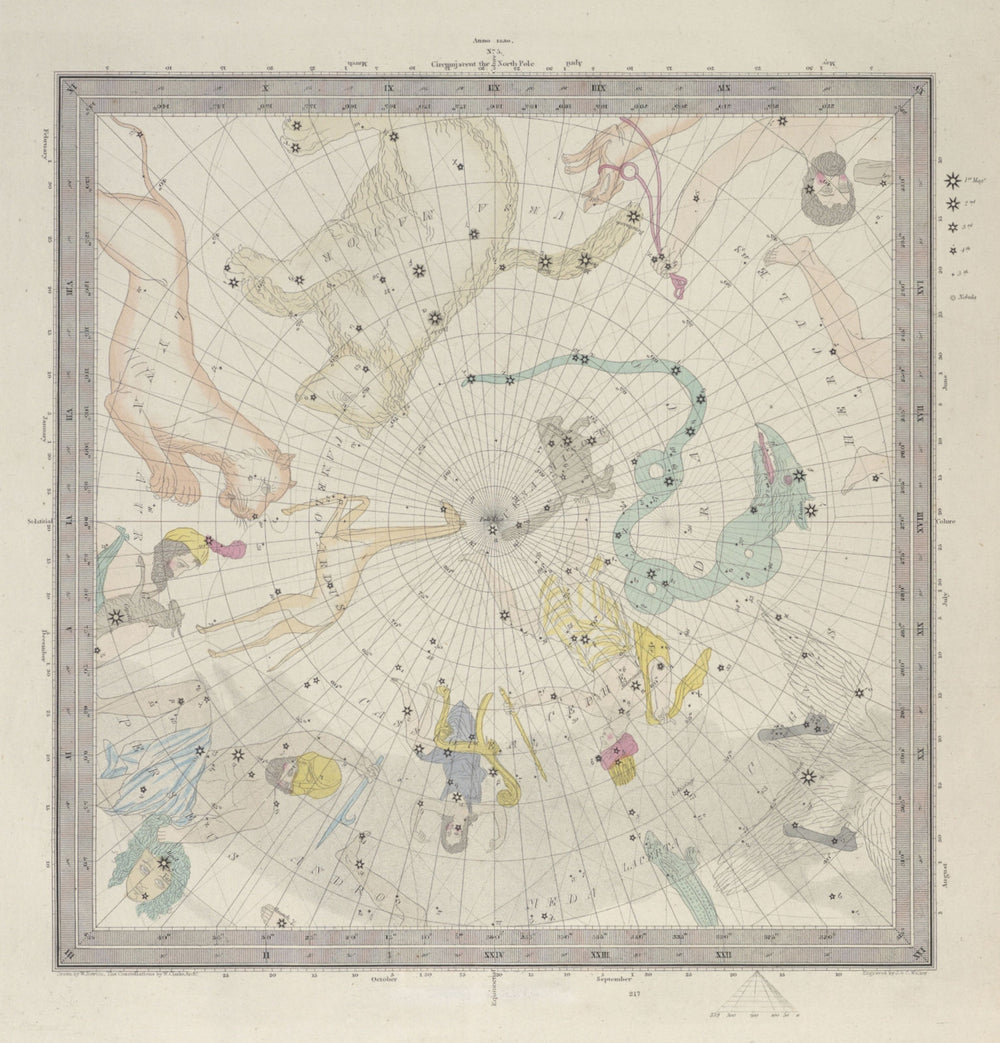 ASTRONOMY CELESTIAL. Star map. Star chart, V. North Pole. SDUK 1857 old
