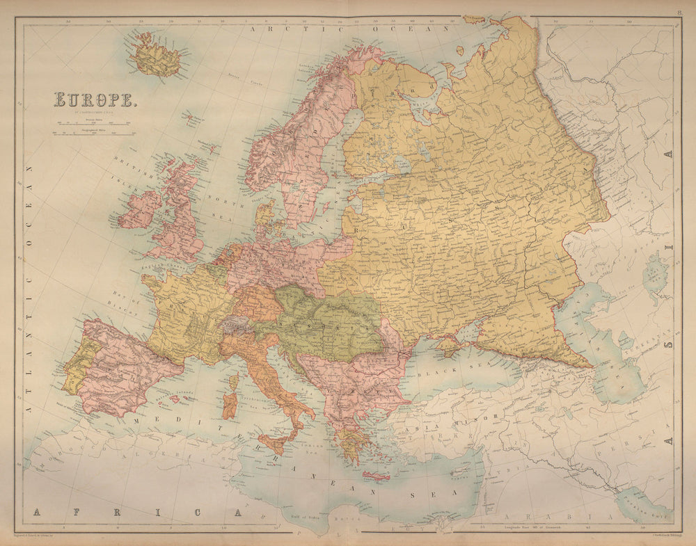 Europe. Austria Prussia Ottoman Russian Empires BARTHOLOMEW 1870 old map