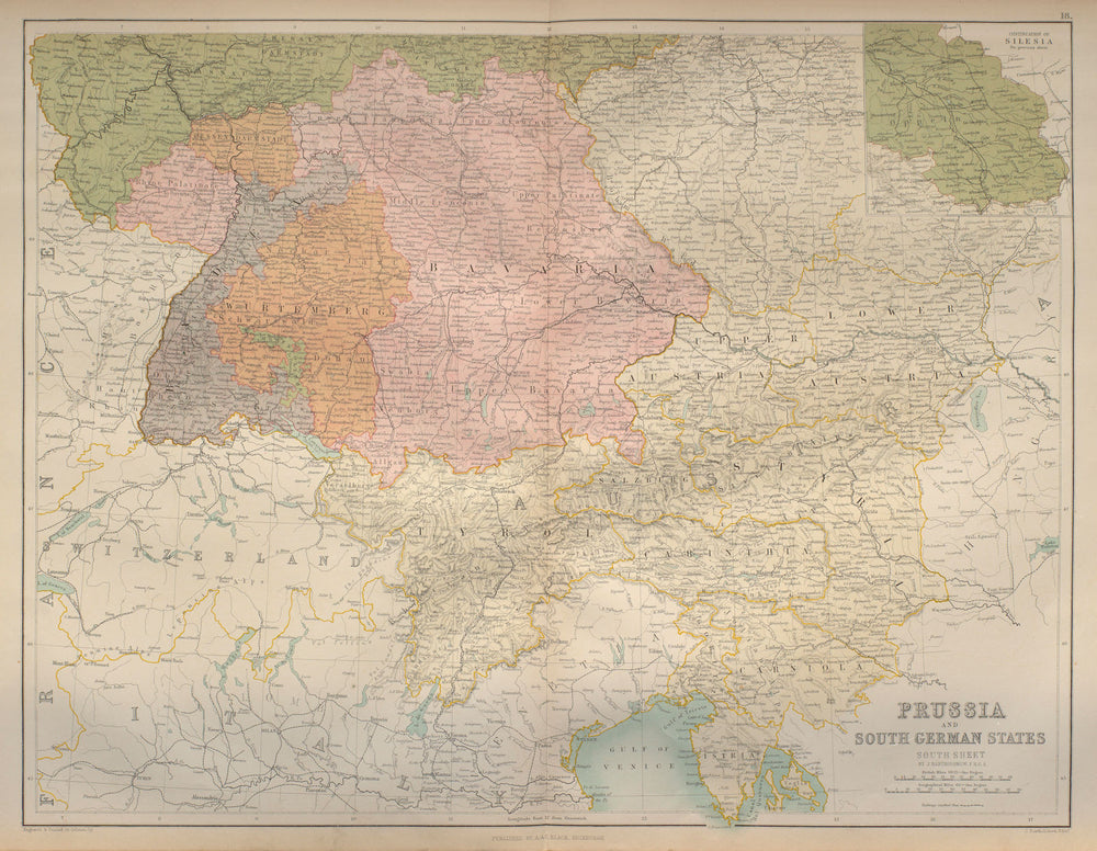 Southern Germany states & Austria. Poland Silesia Bavaria. BARTHOLOMEW 1870 map