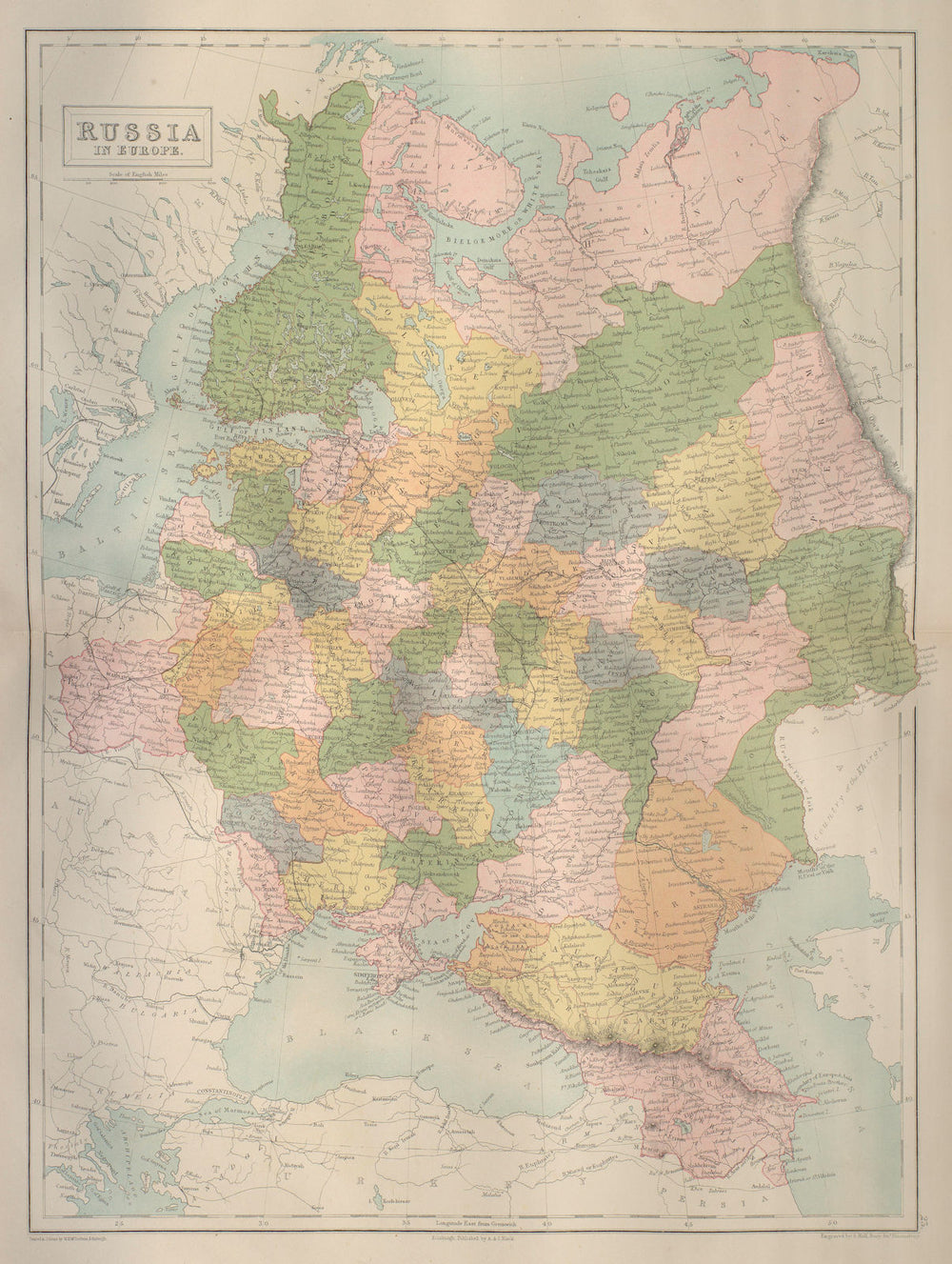 European Russia. Finland Baltic States Poland Ukraine. BARTHOLOMEW 1870 map