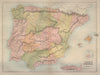 Spain and Portugal in provinces. Iberia Gibraltar. BARTHOLOMEW 1870 old map