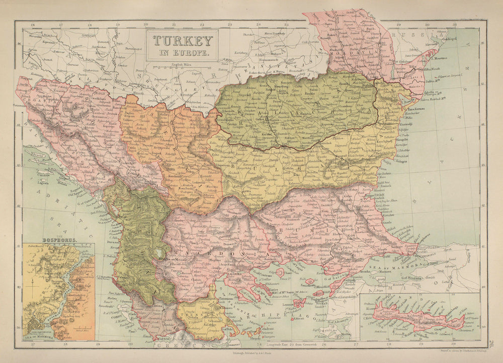 Balkans Rumilia Wallachai Servia Bulgaria Macedonia Albania BARTHOLOMEW 1870 map
