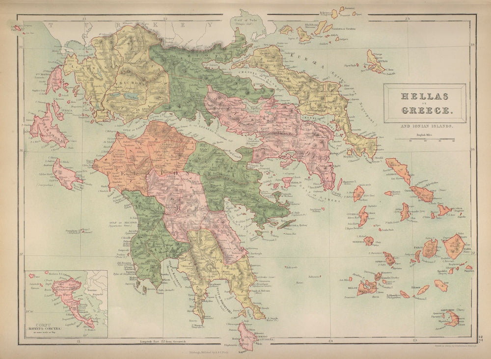 Hellas or Greece. Peloponnese. Ionian, Cyclades & Sporades. BARTHOLOMEW 1870 map