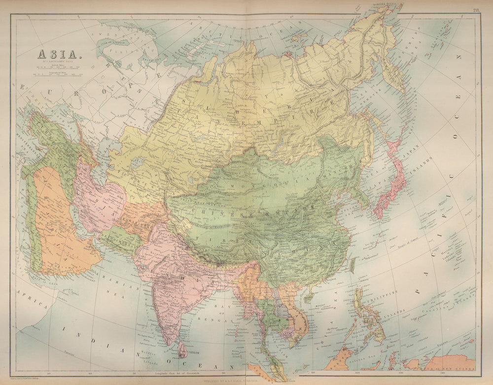 Asia. Arabia Siam China Anam Persia Abou Thubbi (Abu Dhabi) BARTHOLOMEW 1870 map