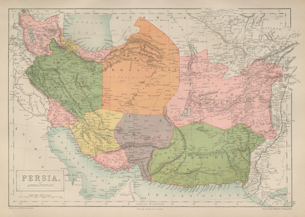 Persia, Afghanistan & Beloochistan. Debai (Dubai) & Sharja. BARTHOLOMEW 1870 map