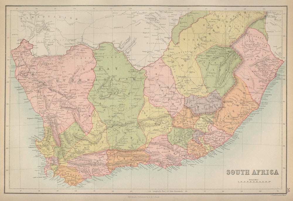 South Africa. Great Bushmanland. Orange Free State. BARTHOLOMEW 1870 old map