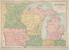 USA Midwest Great Lakes. Michigan Wisconsin Minnesota Iowa. BARTHOLOMEW 1870 map