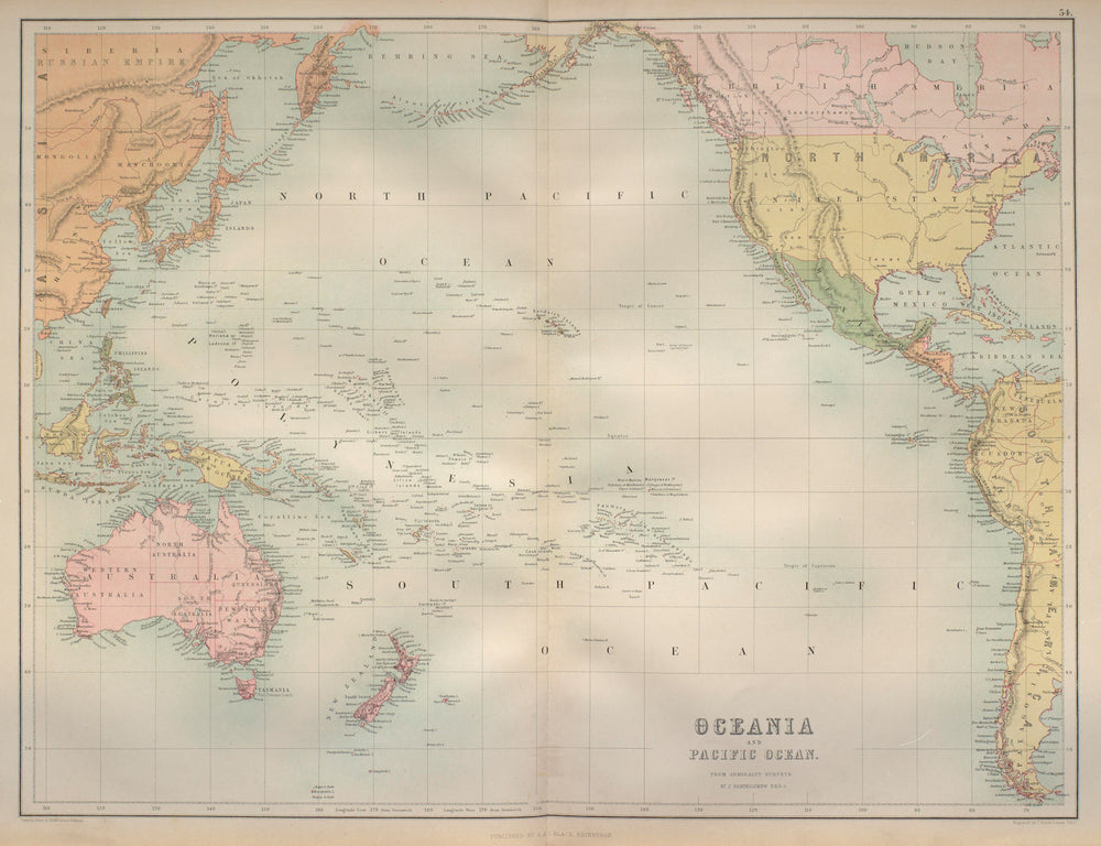 Oceania & Pacific Ocean. Australasia Polynesia Australia. BARTHOLOMEW 1870 map