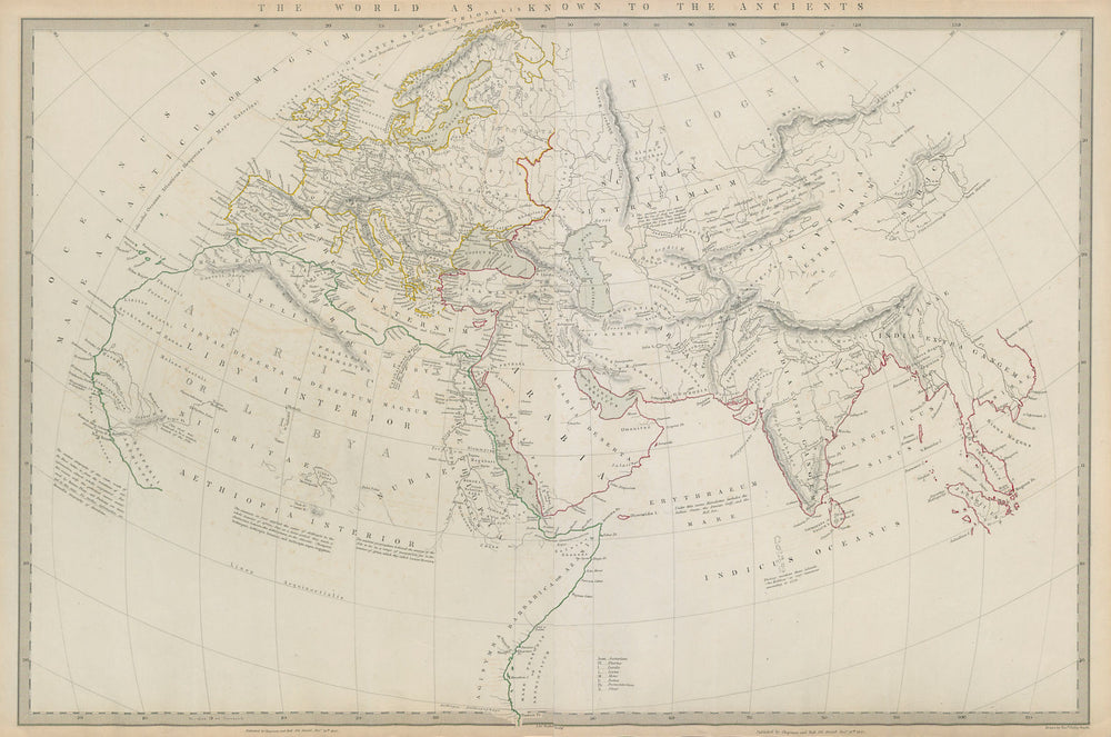 WORLD AS KNOWN TO ANCIENTS Herodotus Hanno Ptolemy Pliny SDUK 1844 old map
