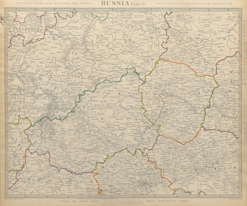 RUSSIA Moscow Novgorod Smolensk Tver Vologda Iarolslav Vladimir SDUK 1844 map