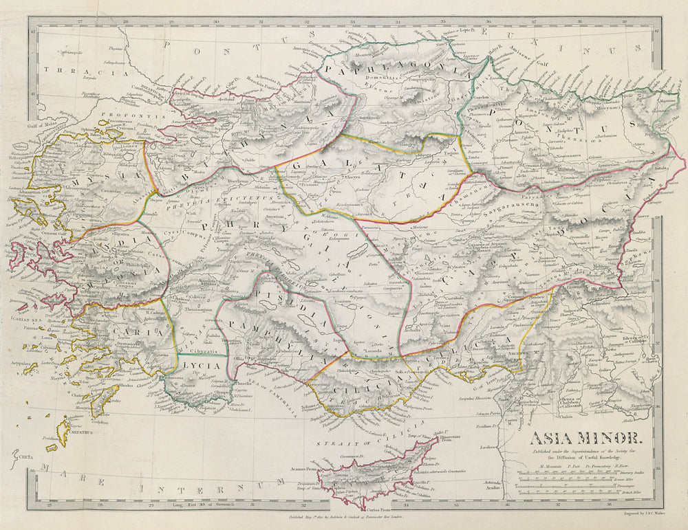 ANCIENT ASIA MINOR Turkey Cyprus Cappadocia Galatia Phrygia SDUK 1844 old map