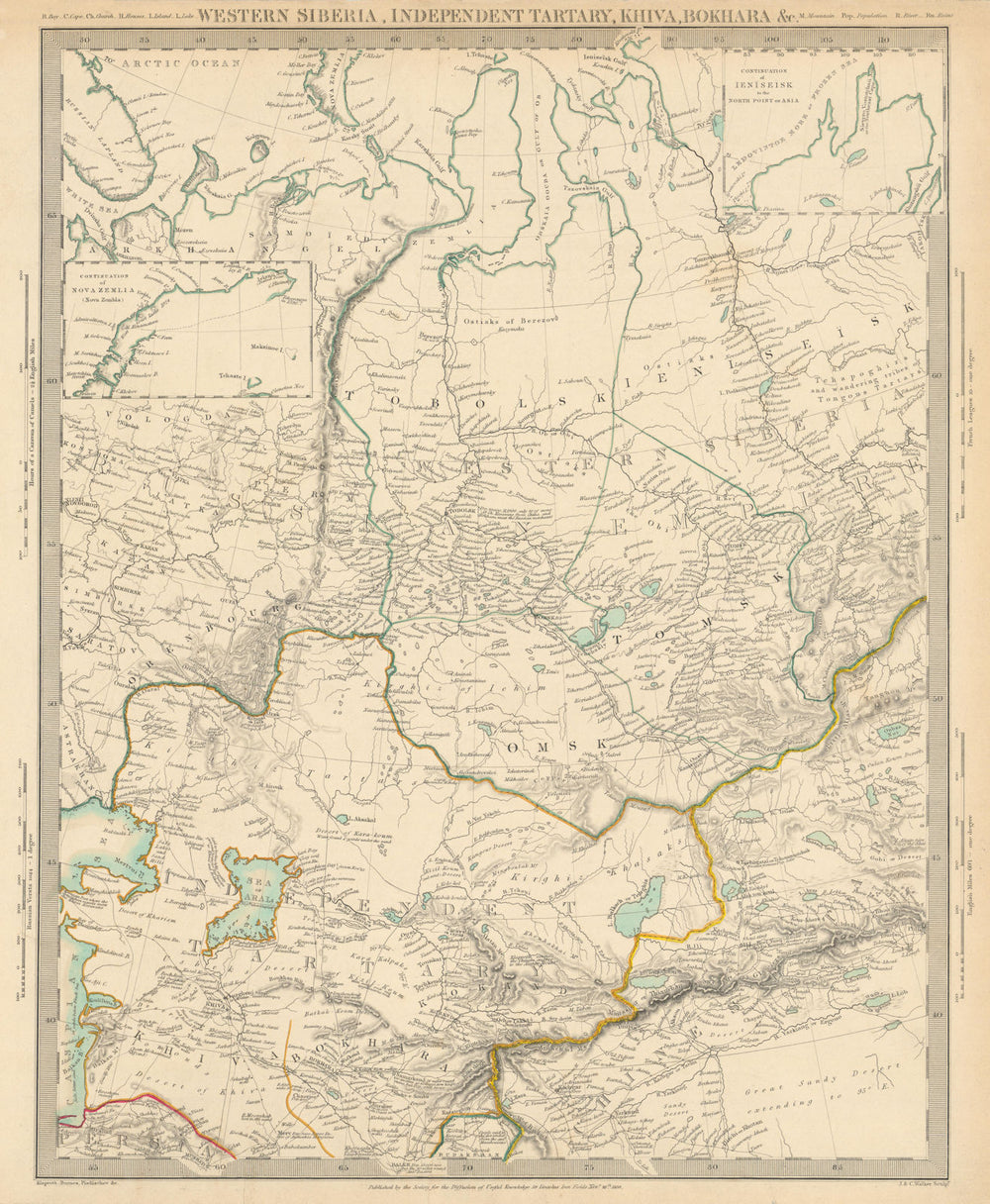 CENTRAL ASIA Western Siberia Bukhara Khiva Independent Tartary SDUK 1844 map