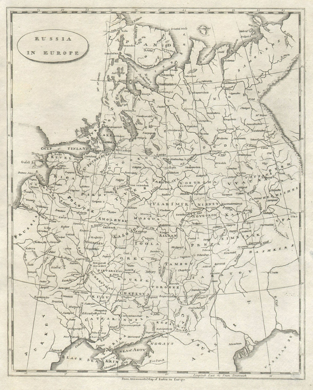 Russia in Europe by Arrowsmith & Lewis. Ukraine & Baltic States 1812 old map