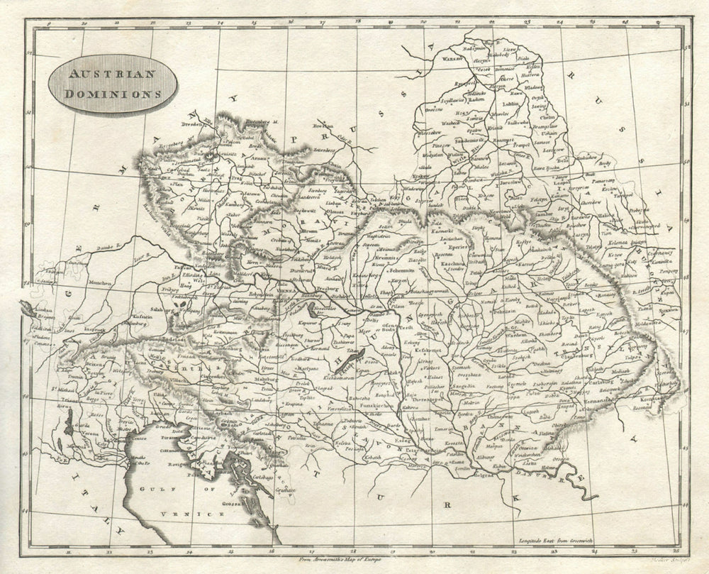 Austrian Dominions. Arrowsmith & Lewis. Hungary Czechia Slovakia Veneto 1812 map