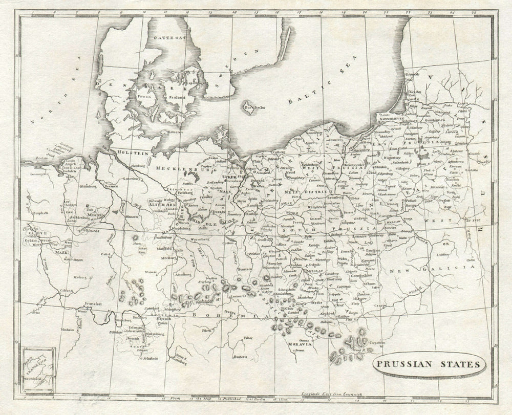 Prussian States by Arrowsmith & Lewis. Poland 1812 old antique map plan chart