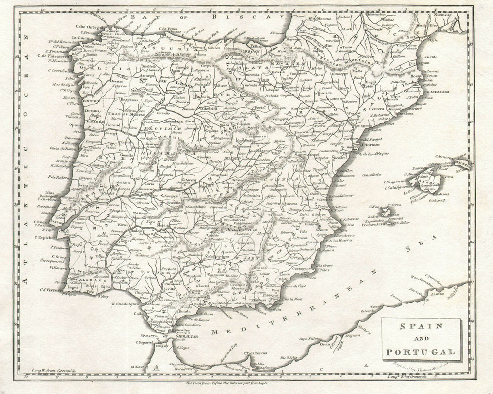 Spain and Portugal by Arrowsmith & Lewis. Iberia 1812 old antique map chart
