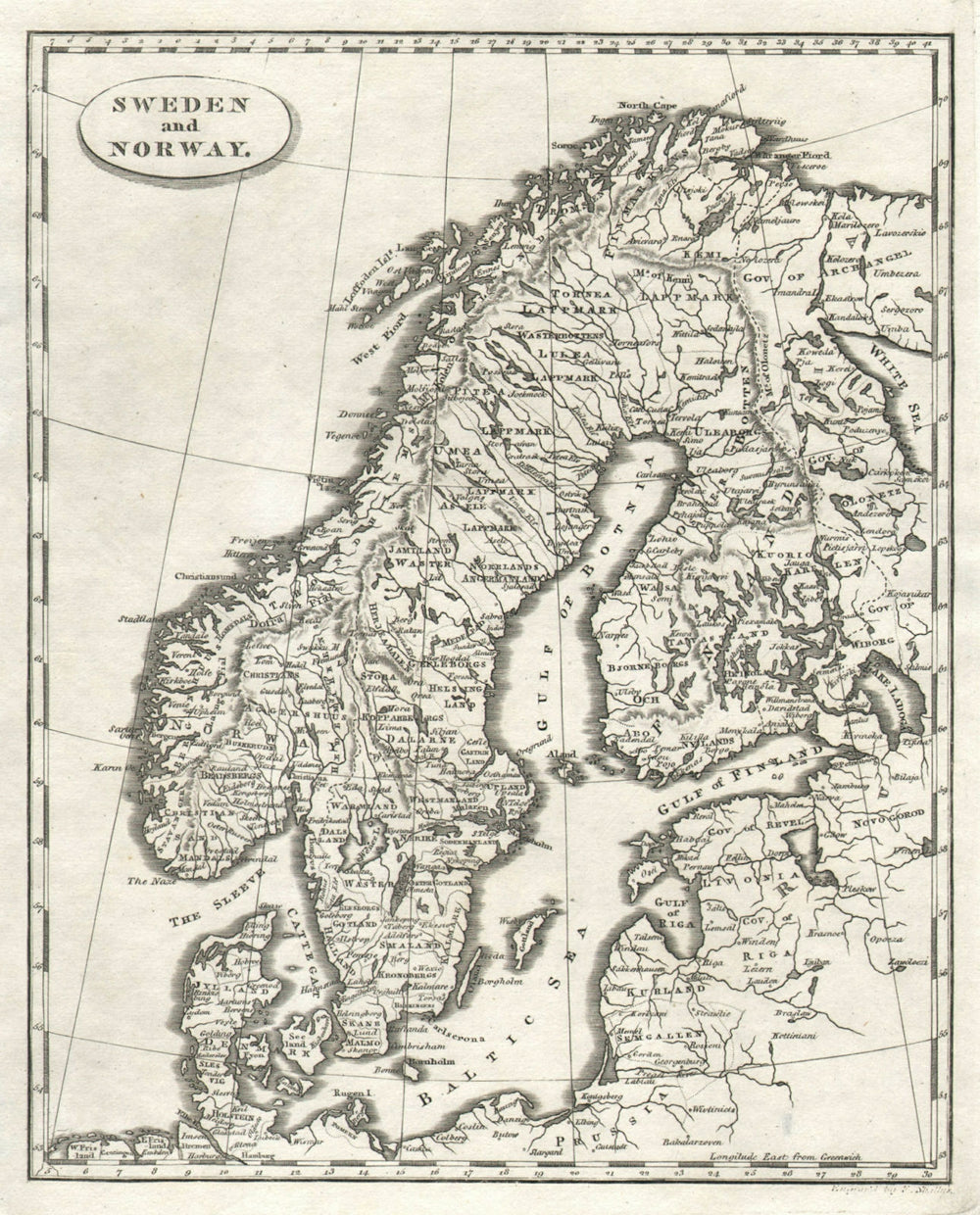Sweden and Norway by Arrowsmith & Lewis. Scandinavia & Finland 1812 old map