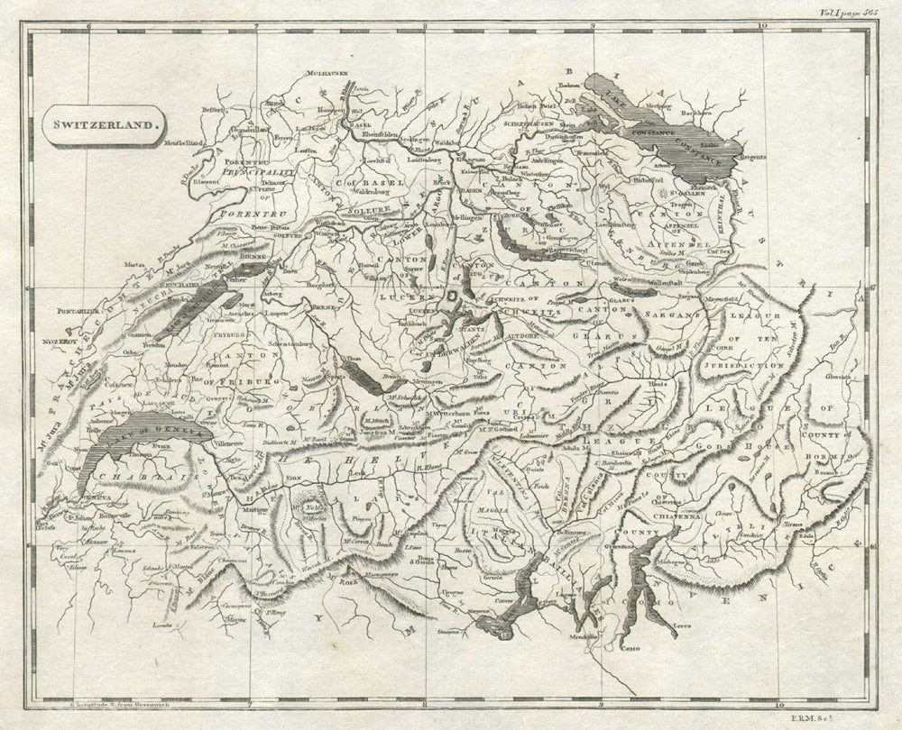 Switzerland by Arrowsmith & Lewis 1812 old antique vintage map plan chart