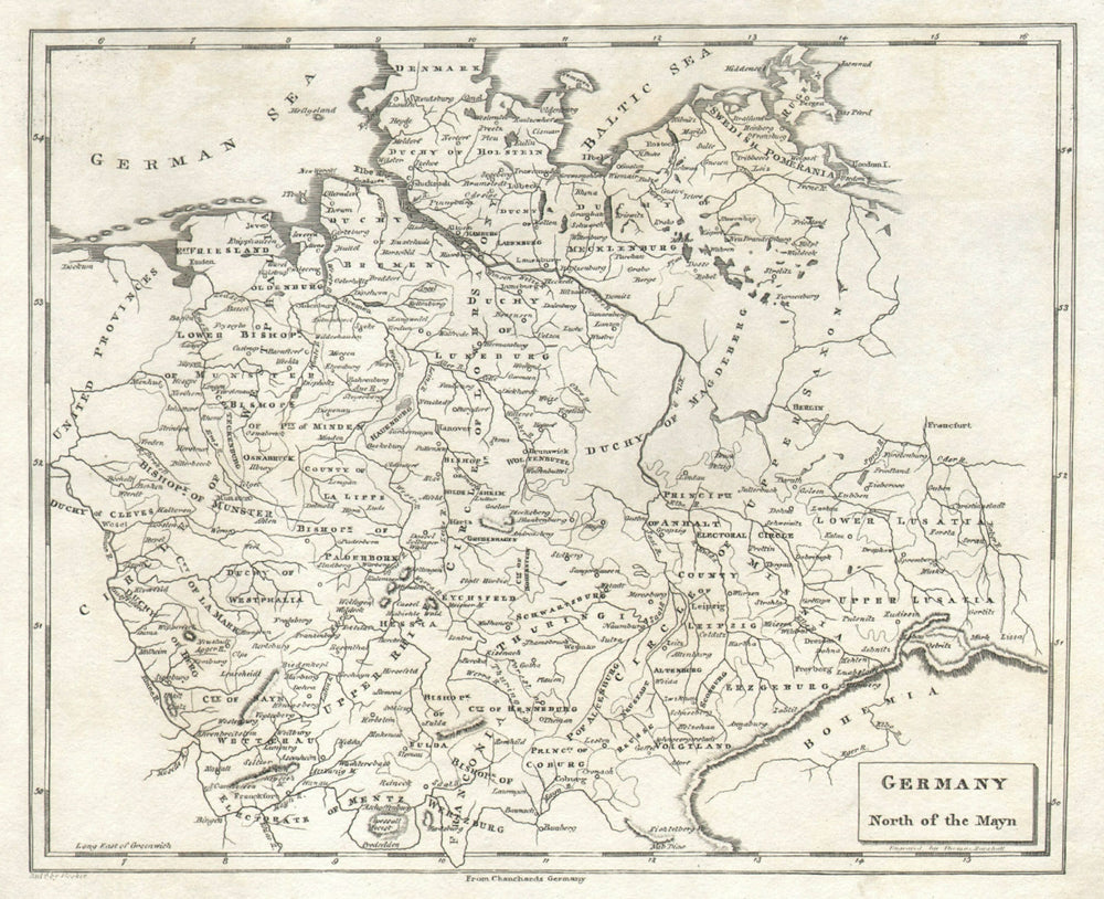 Germany North of the Mayn by Arrowsmith & Lewis 1812 old antique map chart
