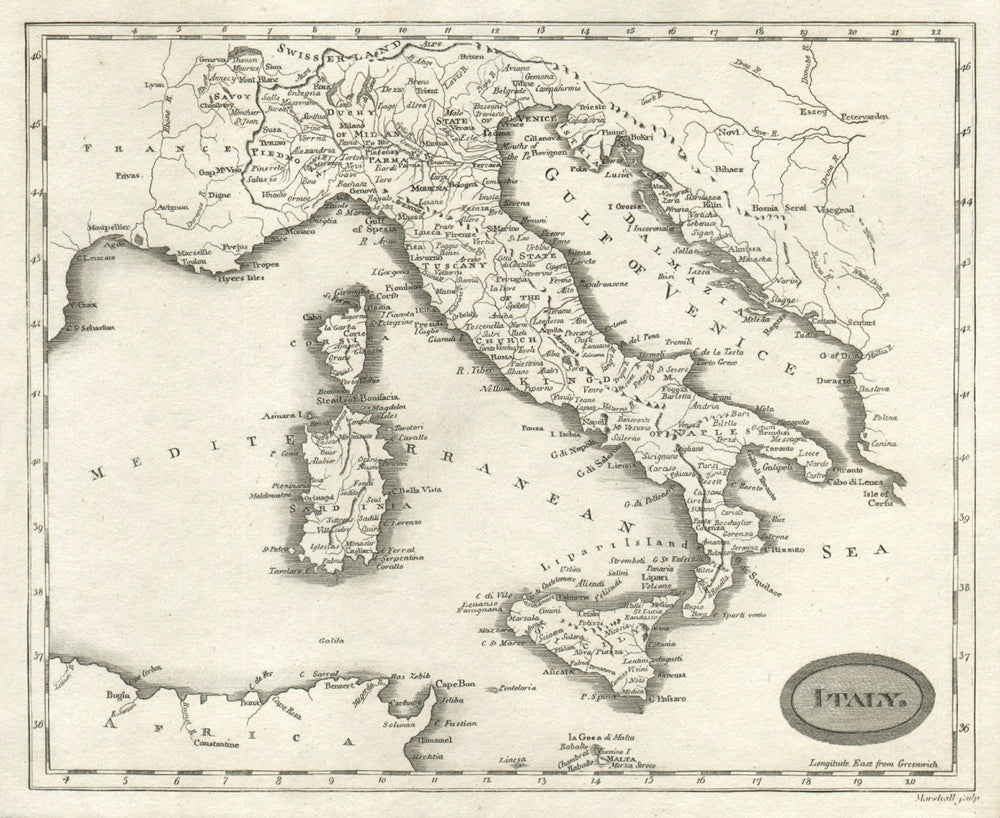 Italy by Arrowsmith & Lewis 1812 old antique vintage map plan chart